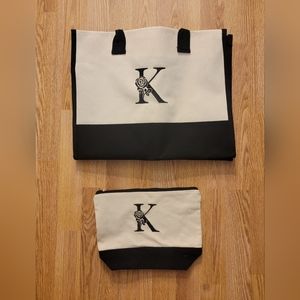 K letter tote and pouch